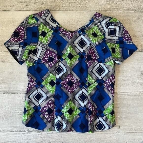 Traditional African Two Pc Dress Set Wax Fabric Blue Green Purple Custom Kitenge - Picture 14 of 15